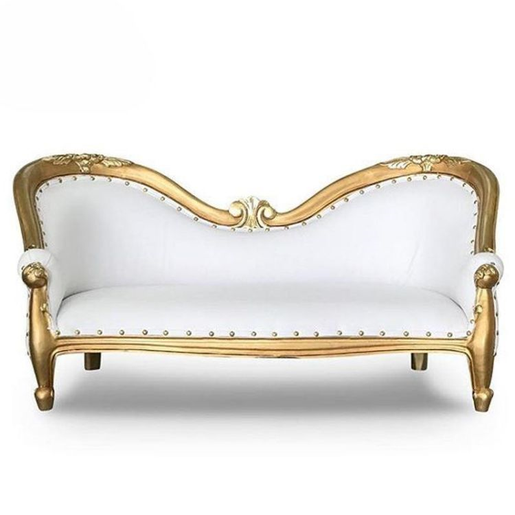 Luxury Gold & White Ornate Carved Double Chaise Loveseat – Royal Wedding Sofa for Banquet & Event De