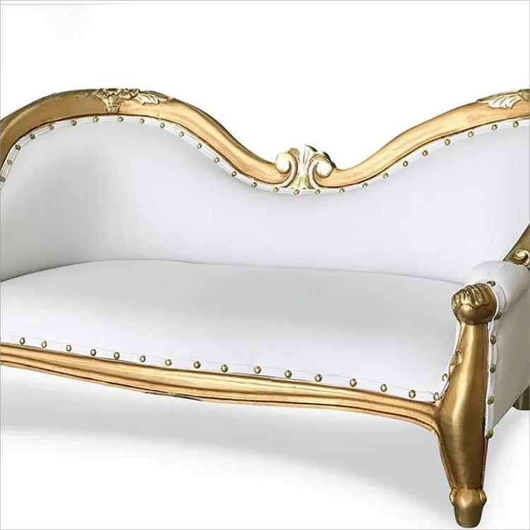 Luxury Gold & White Ornate Carved Double Chaise Loveseat – Royal Wedding Sofa for Banquet & Event De