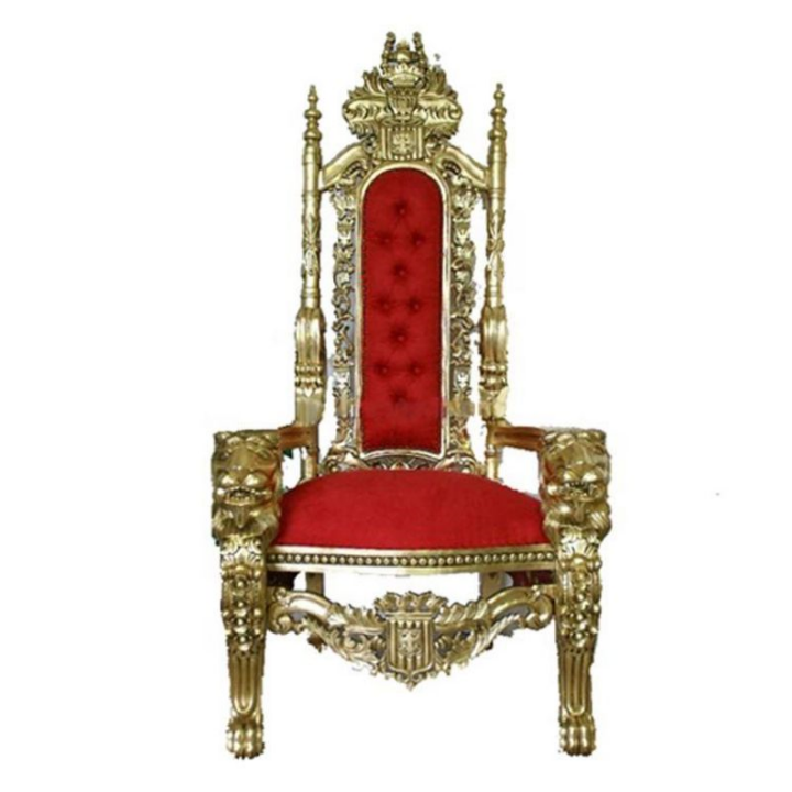 Royal Gold Carved King Throne Chair – High Back Velvet Wedding Chair for Banquet & Event VIP Decor