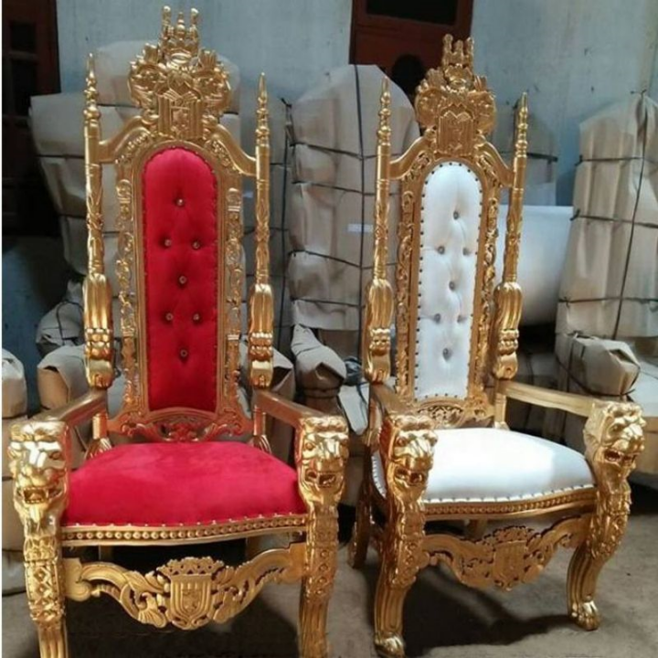 Royal Gold Carved King Throne Chair – High Back Velvet Wedding Chair for Banquet & Event VIP Decor