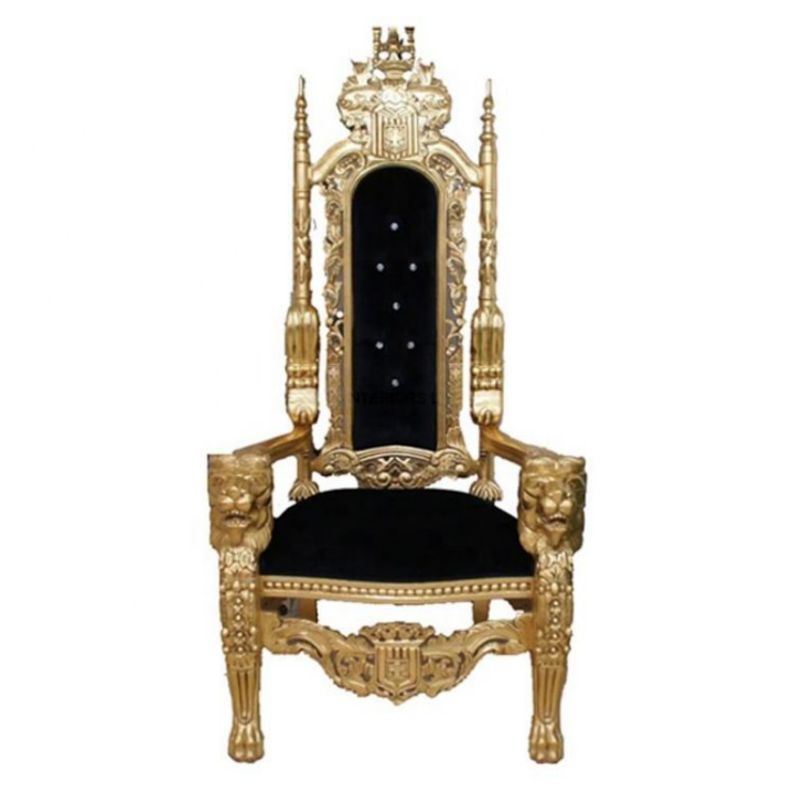 Royal Gold Carved King Throne Chair – High Back Velvet Wedding Chair for Banquet & Event VIP Decor