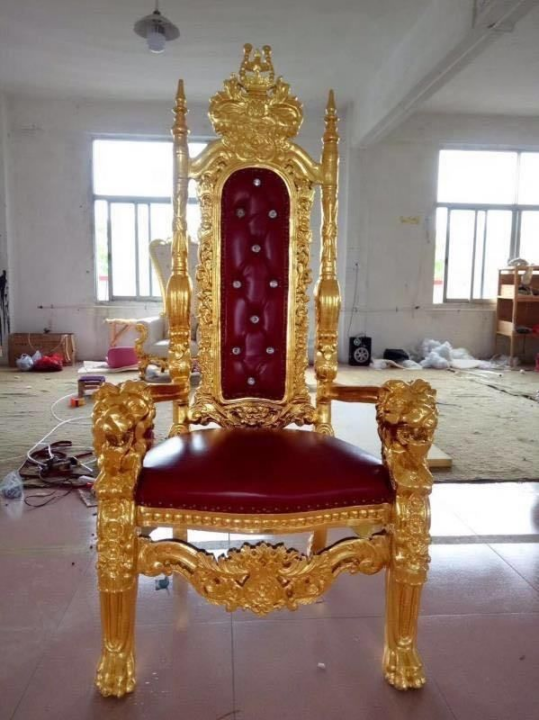 Royal Gold Carved King Throne Chair – High Back Velvet Wedding Chair for Banquet & Event VIP Decor