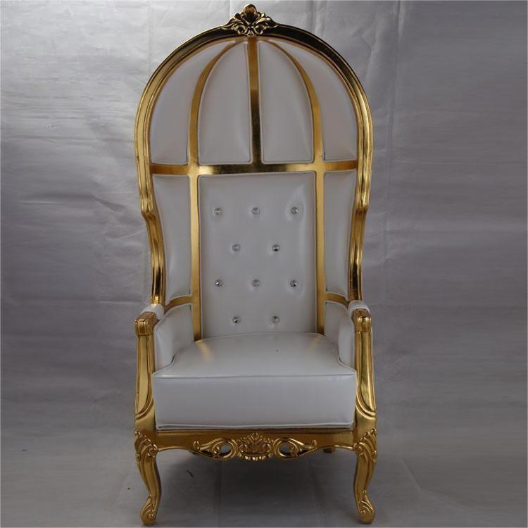 Royal Gold Birdcage Throne Chair – White Tufted High Back Cage Chair for Wedding Banquet & Event Dec