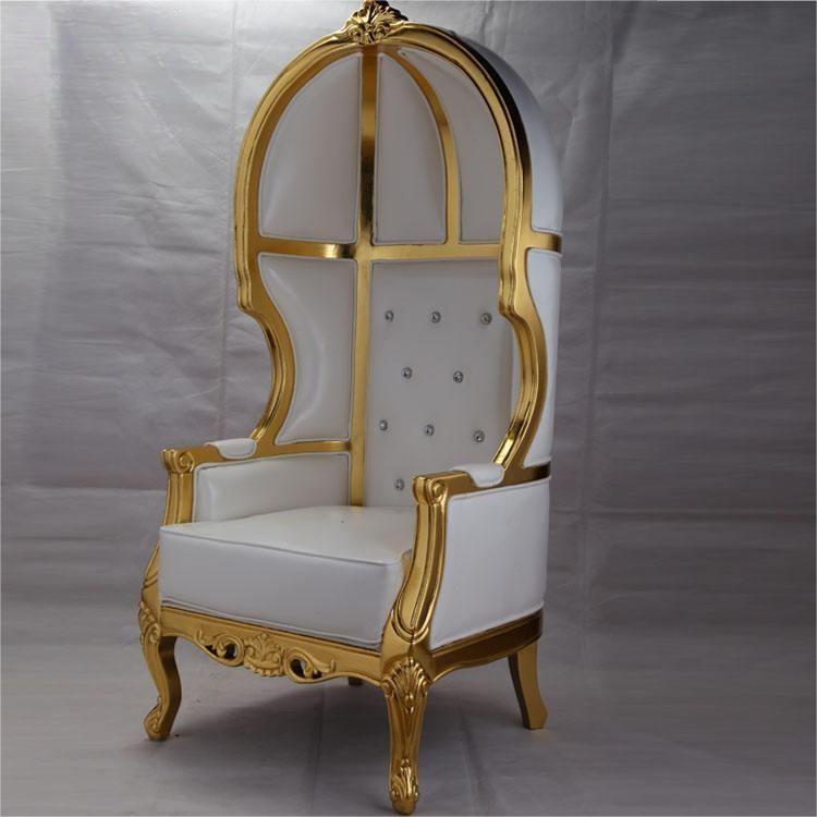 Royal Gold Birdcage Throne Chair – White Tufted High Back Cage Chair for Wedding Banquet & Event Dec