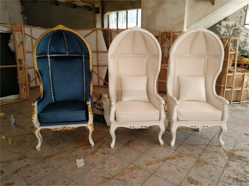 Royal Gold Birdcage Throne Chair – White Tufted High Back Cage Chair for Wedding Banquet & Event Dec