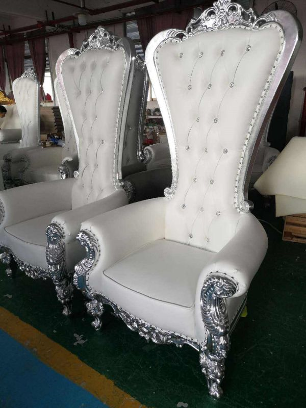 Royal Pink Gold Carved High Back King Throne Chair – Tufted Upholstered Chair for Wedding Birthday P