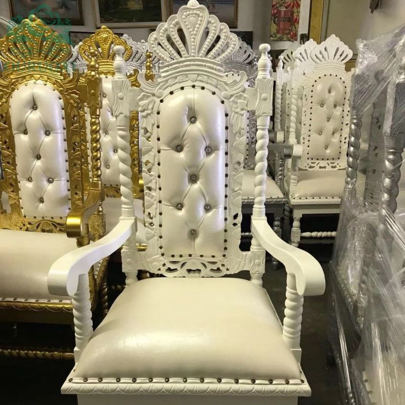 Royal Pink Gold Carved High Back King Throne Chair – Tufted Upholstered Chair for Wedding Birthday P