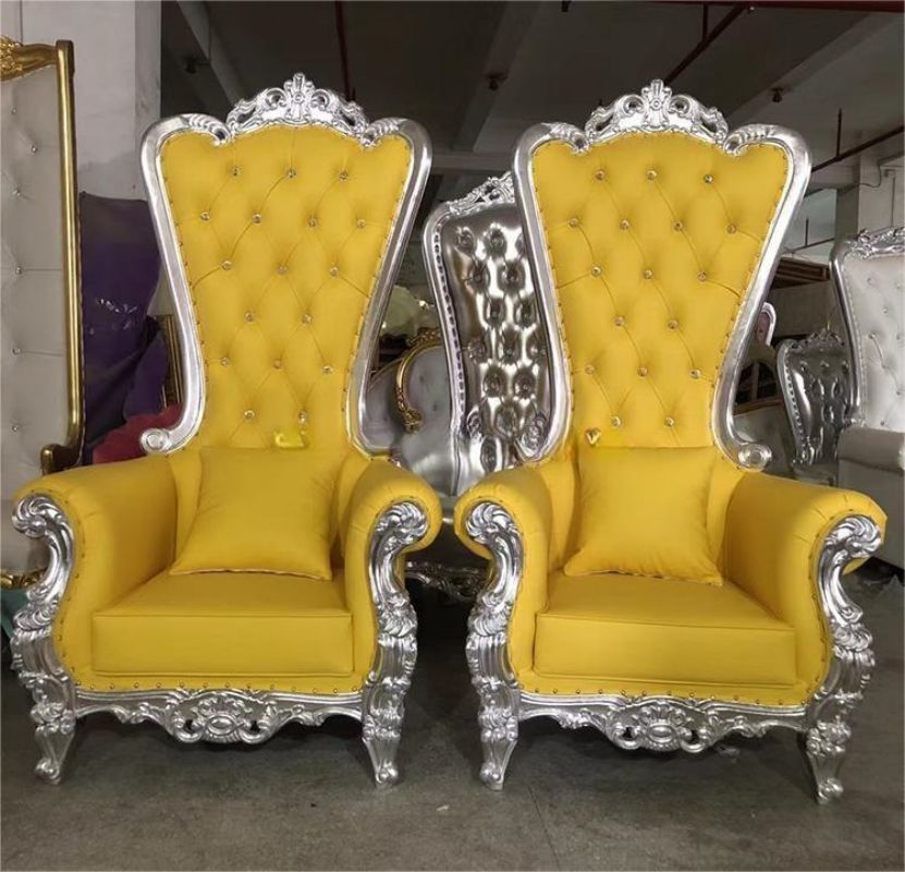 Gold Carved Tall High Back Throne Chair – White Tufted Royal Chair for Wedding Event Rental Decor