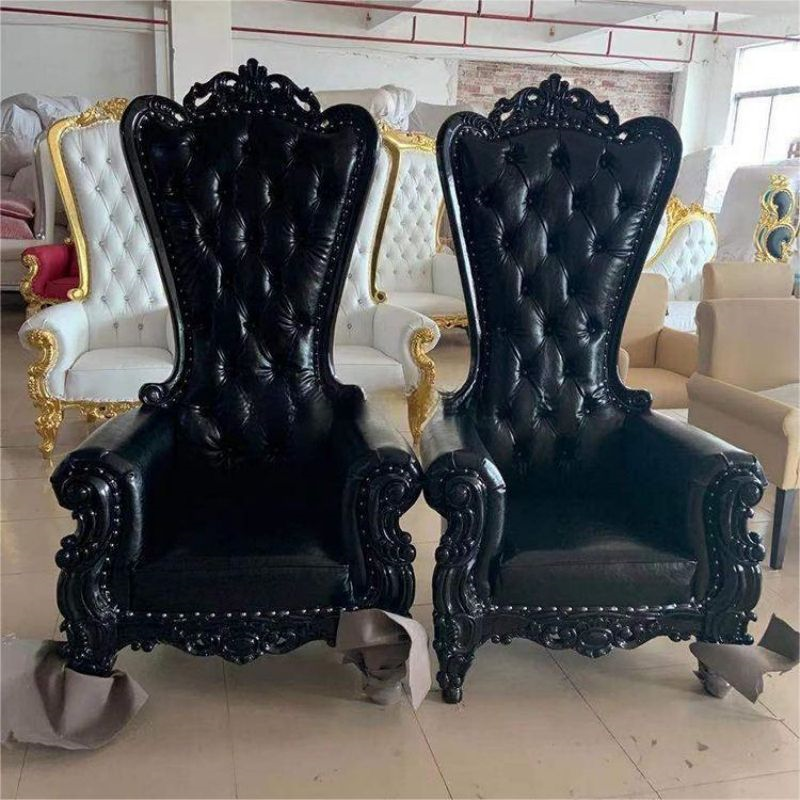Gold Carved Tall High Back Throne Chair – White Tufted Royal Chair for Wedding Event Rental Decor