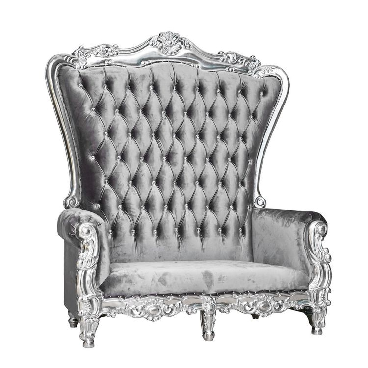 Gold Carved High Back Royal Sofa Chair Set – White Tufted Throne Sofa & Chair for Wedding Event Deco