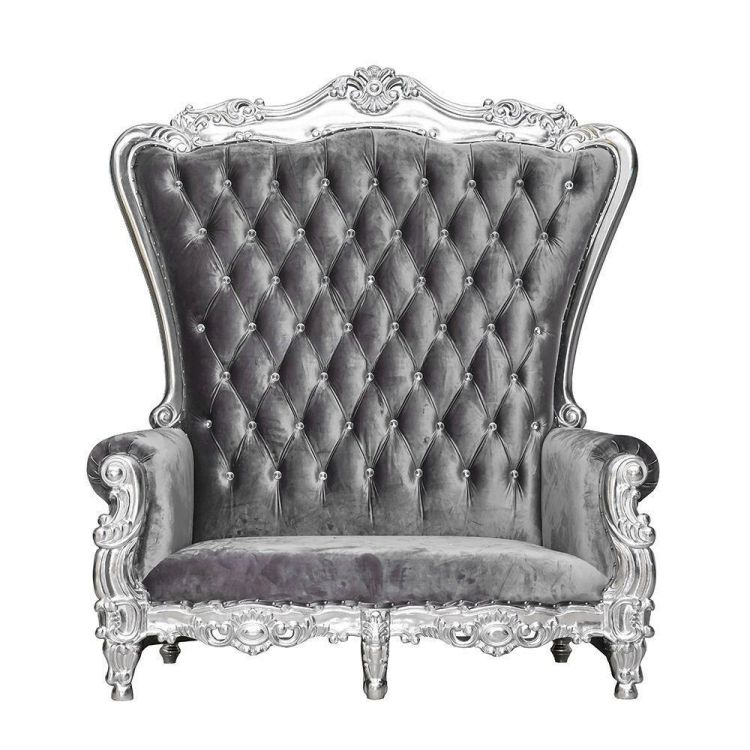Gold Carved High Back Royal Sofa Chair Set – White Tufted Throne Sofa & Chair for Wedding Event Deco