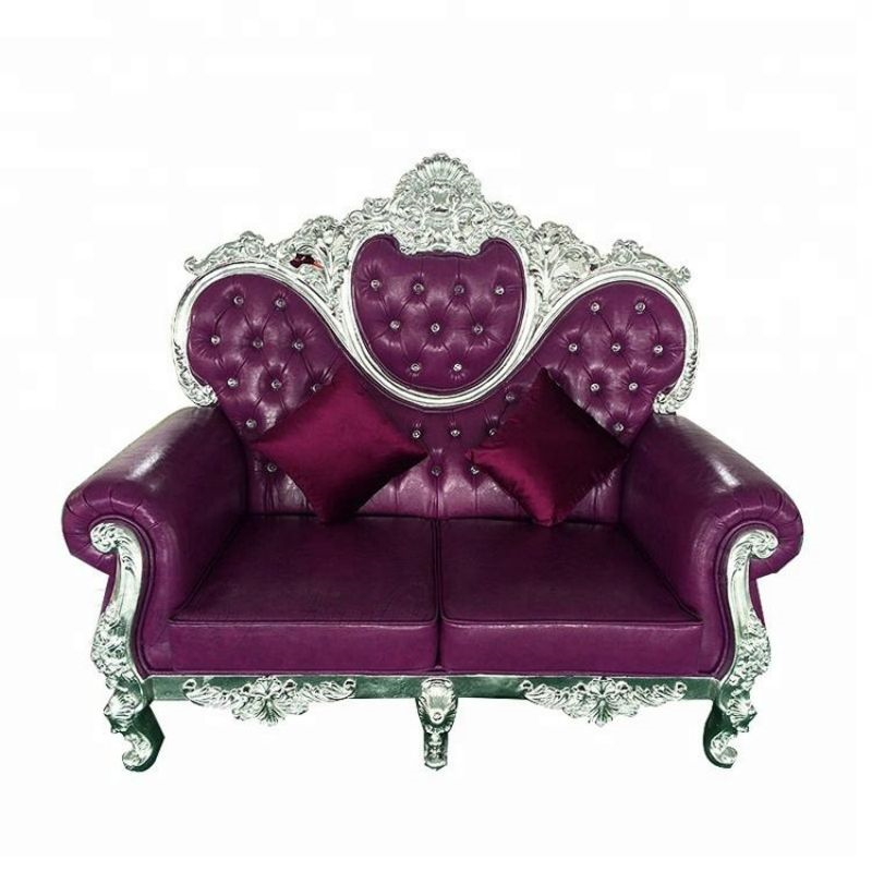 Gold Carved Royal Loveseat Sofa – White Tufted 2-Seater Sofa with Throw Pillows for Wedding Event De