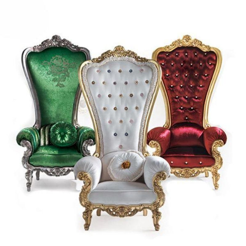 Tall High Back Royal Throne Chair – Velvet Tufted King Chair in Green / White / Red for Wedding Even