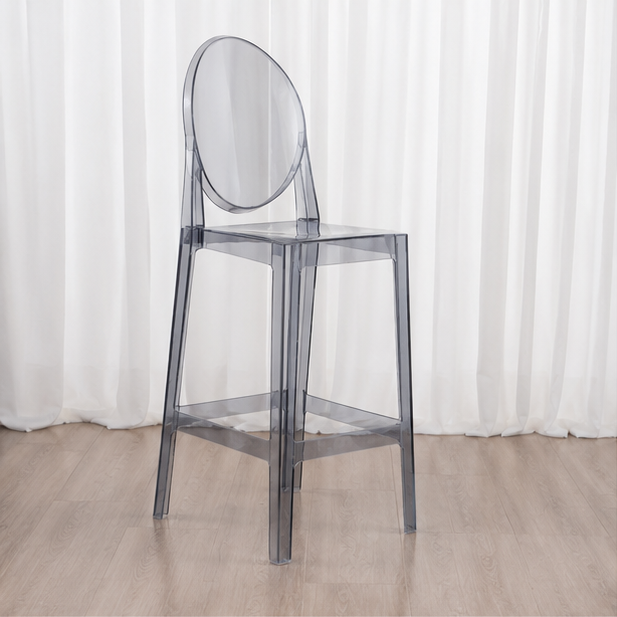 Smoke Gray Transparent Acrylic Bar Stool – Round Back Tall Bar Chair with Footrest for Kitchen Islan