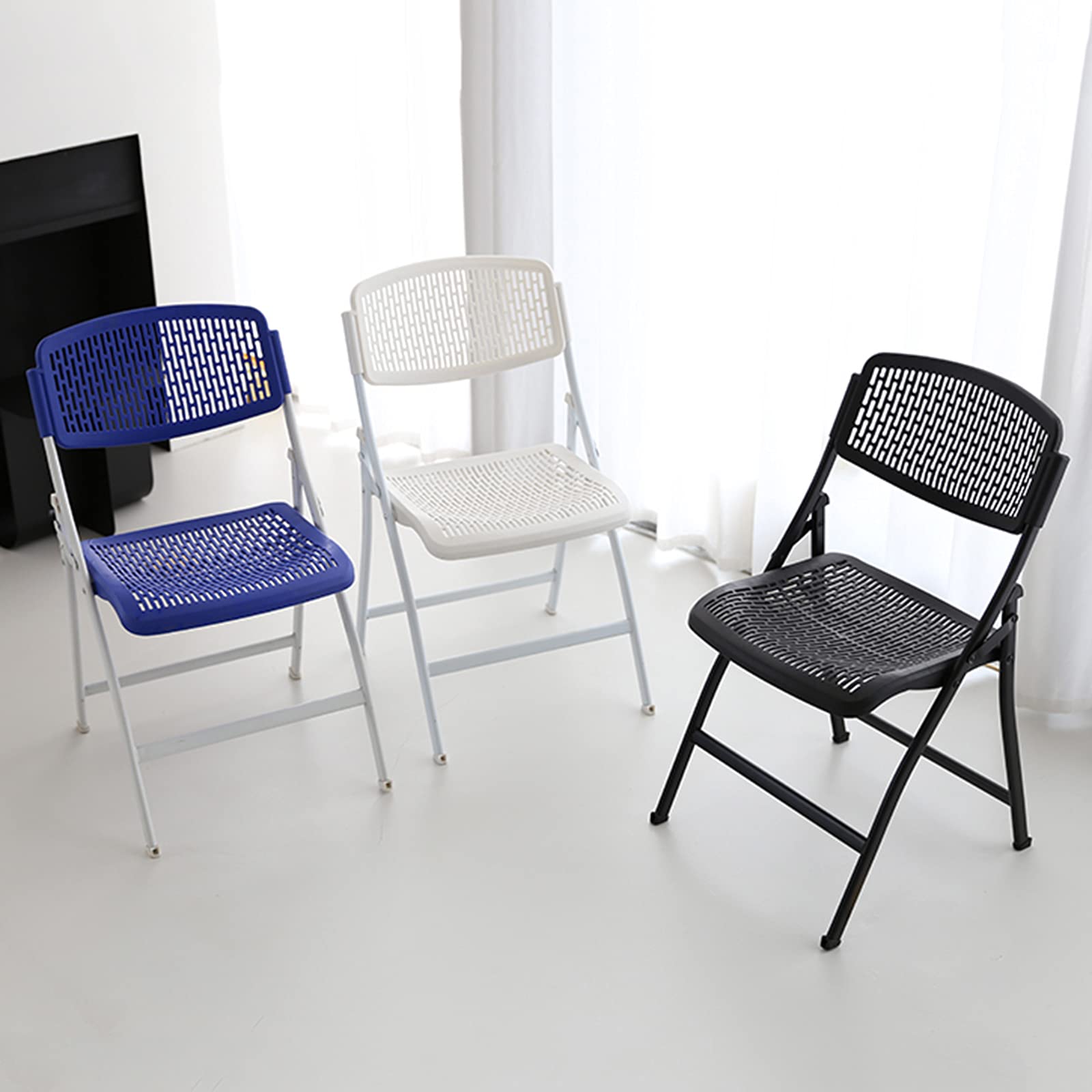 Breathable Mesh Folding Chair – Portable Stackable Event Chair in Black / Blue / White for Wedding O