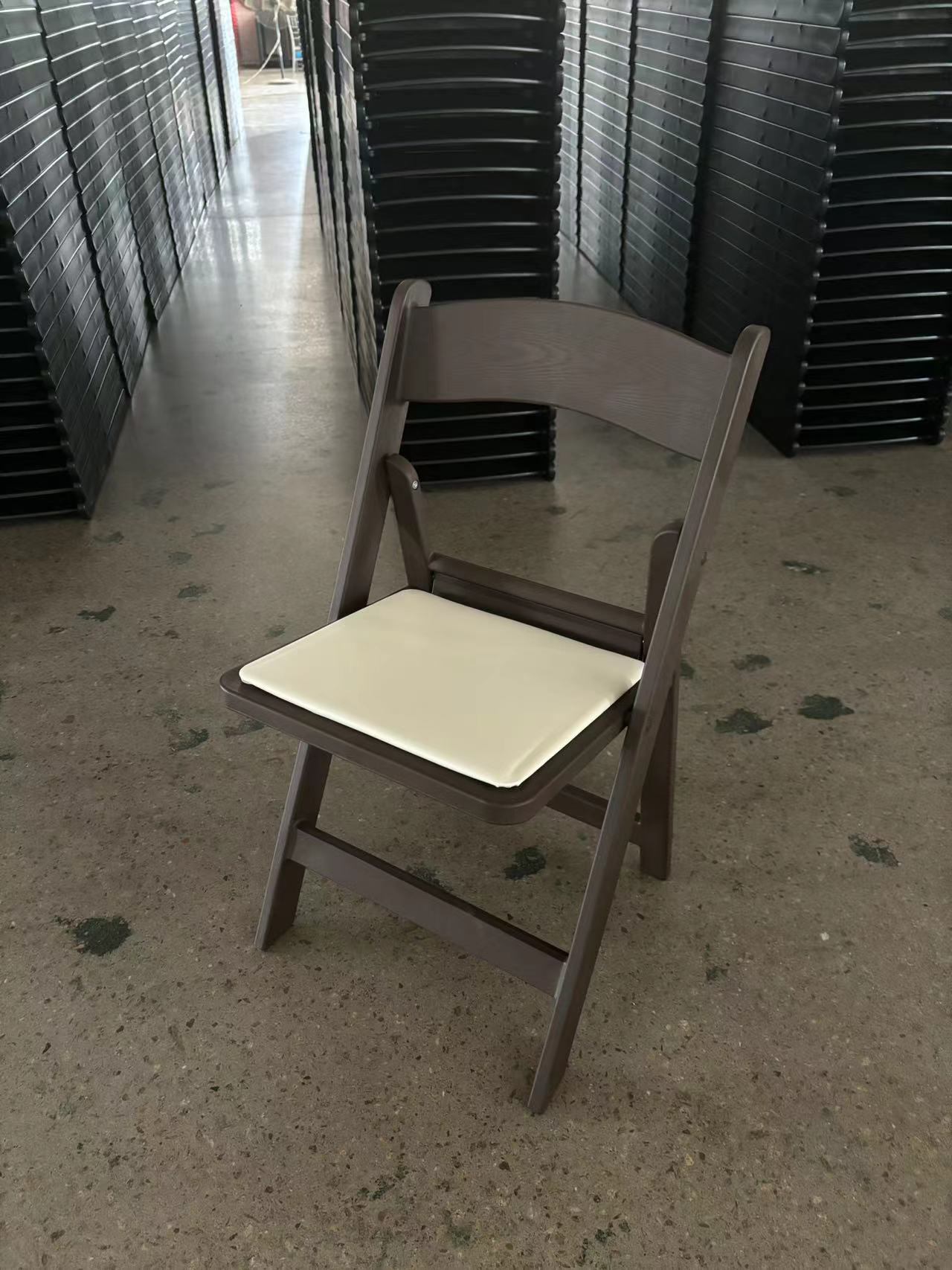 Wood Grain Folding Chair – Brown Wood-Like Frame with Beige Seat for Wedding Banquet Event Rental