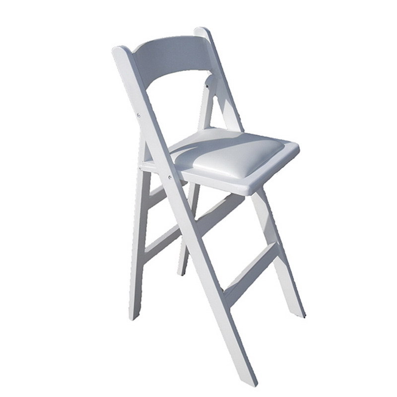 Wood Grain Folding Bar Stool with Padded Seat – Natural / White Tall Bar Chair for Wedding Event Ren