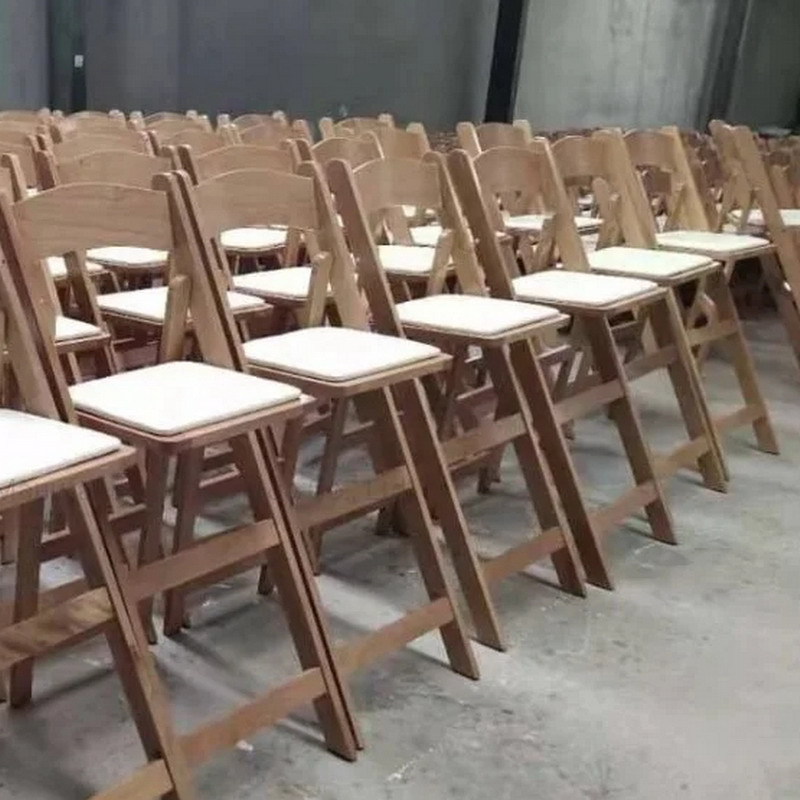 Wood Grain Folding Bar Stool with Padded Seat – Natural / White Tall Bar Chair for Wedding Event Ren