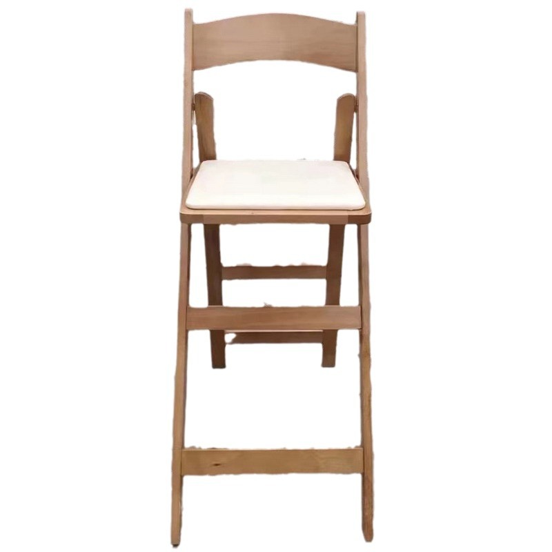 Wood Grain Folding Bar Stool with Padded Seat – Natural / White Tall Bar Chair for Wedding Event Ren