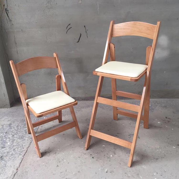 Wood Grain Folding Bar Stool with Padded Seat – Natural / White Tall Bar Chair for Wedding Event Ren