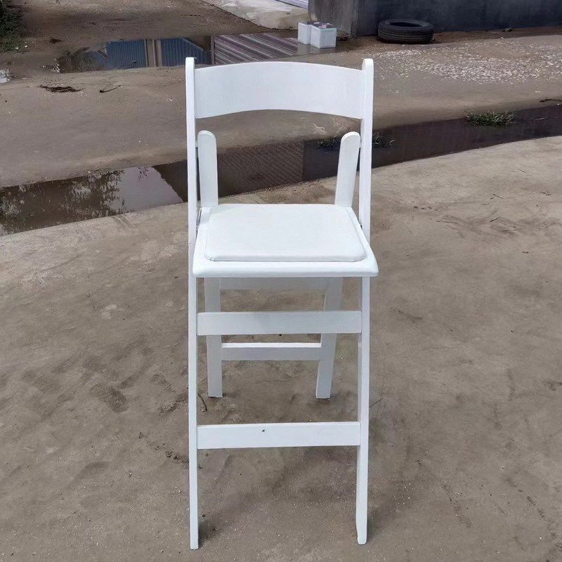 Wood Grain Folding Bar Stool with Padded Seat – Natural / White Tall Bar Chair for Wedding Event Ren