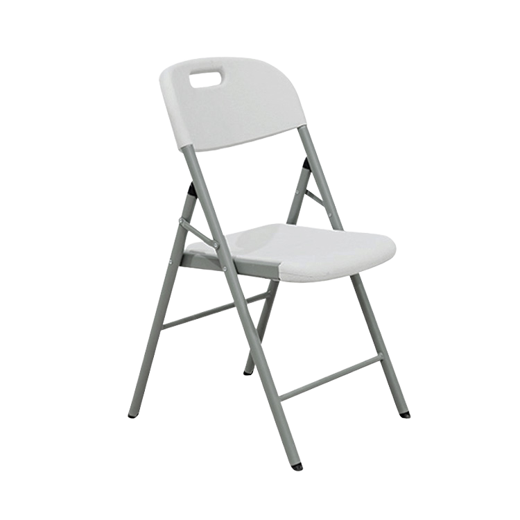 White Plastic Folding Chair with Gray Metal Frame – Portable Stackable Event Chair for Wedding Party