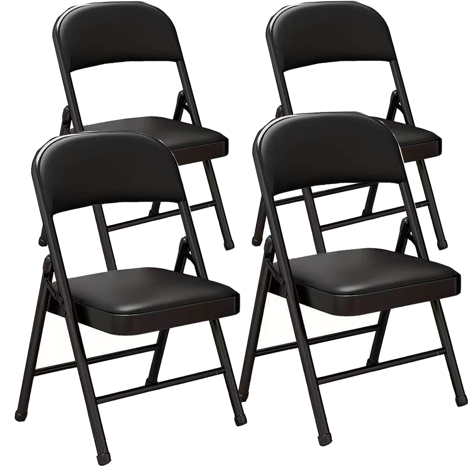 Black Metal Folding Garden Chair – Portable All-Black Outdoor Indoor Chair for Wedding Party Event R