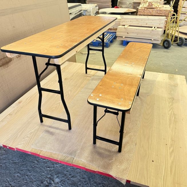 Natural Wooden Folding Bench – Heavy Duty Metal Frame Portable Bench for Wedding Banquet Event Renta