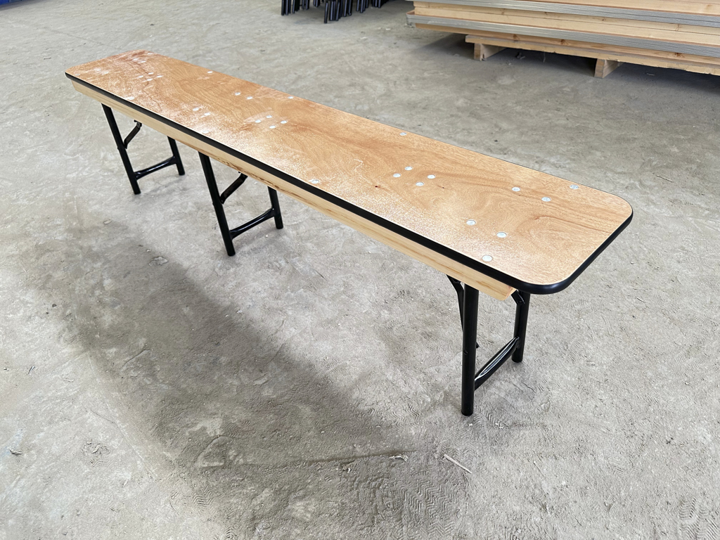 Natural Wooden Folding Bench – Heavy Duty Metal Frame Portable Bench for Wedding Banquet Event Renta