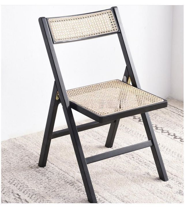 Dark Wood Frame Woven Rattan Folding Chair – Natural Mesh Seat Foldable Chair for Wedding Event Home