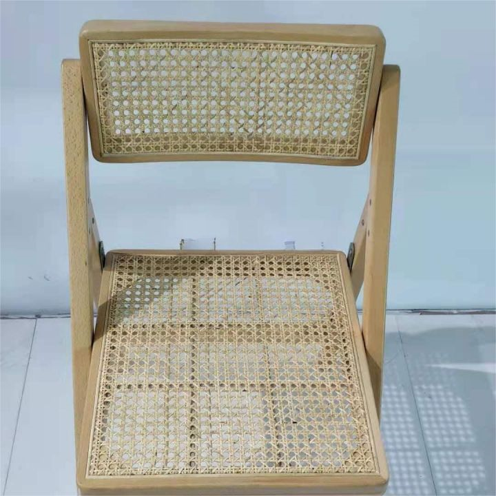 Dark Wood Frame Woven Rattan Folding Chair – Natural Mesh Seat Foldable Chair for Wedding Event Home