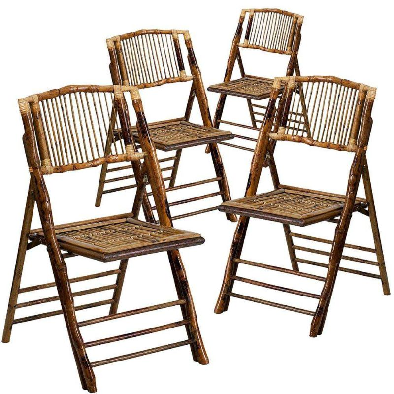 Rustic Farmhouse Dark Wood Folding Chair – Slatted Back Wooden Event Chair for Wedding Outdoor Renta