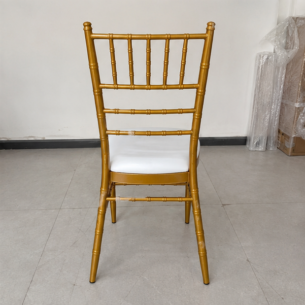 Classic Gold Chiavari Chair with Fixed White Cushion – Elegant Bamboo-Style Event Chair for Wedding 