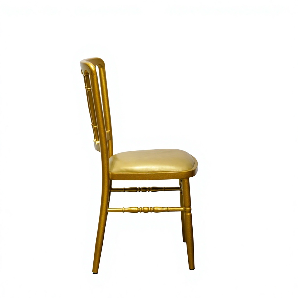 Gold Round Back Banquet Chair with Padded Seat – Elegant Gold Frame Event Chair for Wedding Ceremony
