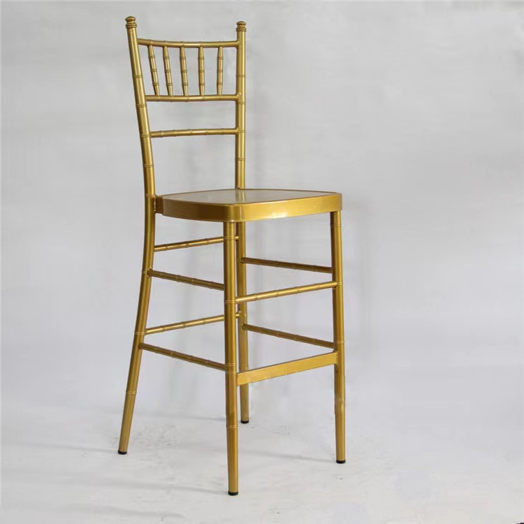 Gold Chiavari Bar Stool – Bamboo-Style Gold Tall Bar Chair with Footrest for Wedding Cocktail Event 