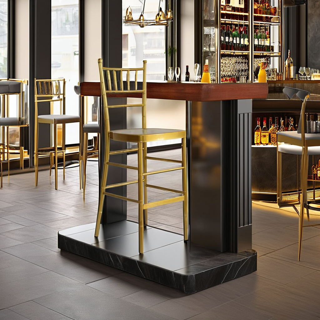 Gold Chiavari Bar Stool – Bamboo-Style Gold Tall Bar Chair with Footrest for Wedding Cocktail Event 