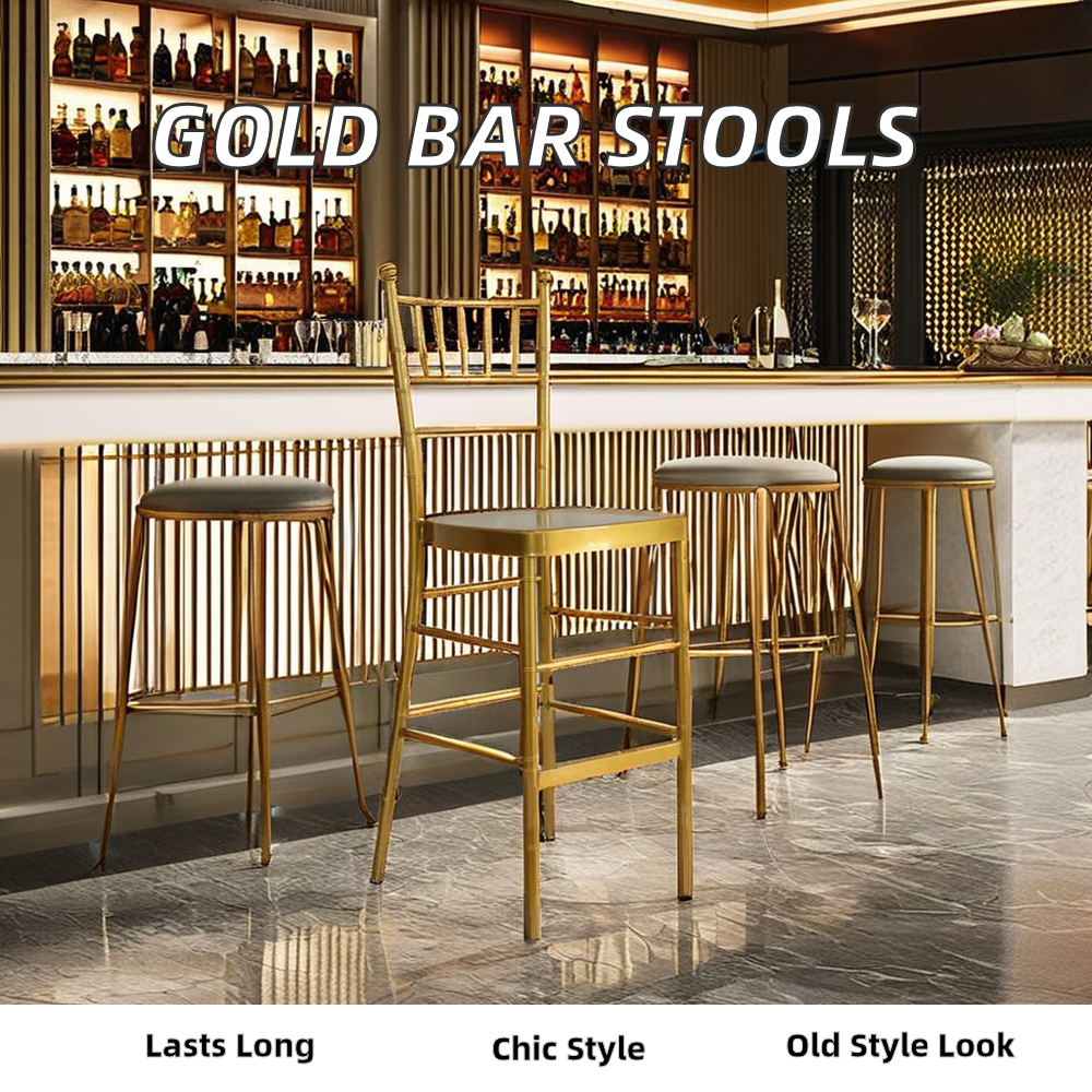 Gold Chiavari Bar Stool – Bamboo-Style Gold Tall Bar Chair with Footrest for Wedding Cocktail Event 