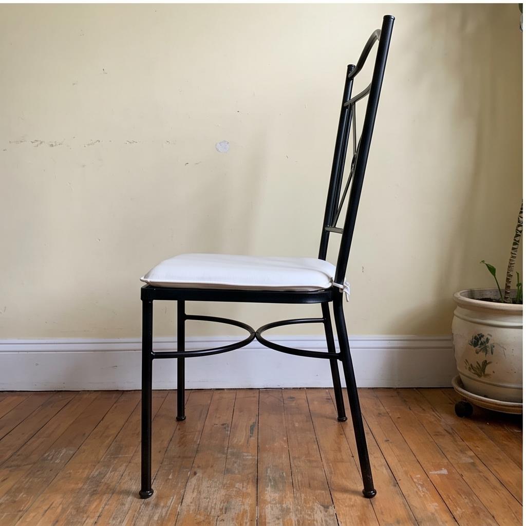 Rustic Black X-Back Metal Dining Chair with White Cushion – Farmhouse Wrought Iron Event Chair for W
