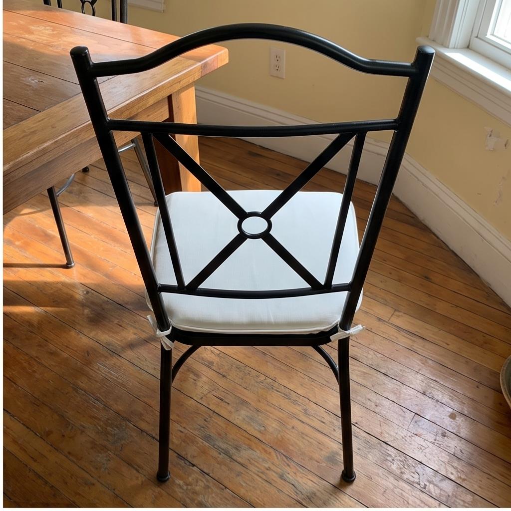 Rustic Black X-Back Metal Dining Chair with White Cushion – Farmhouse Wrought Iron Event Chair for W