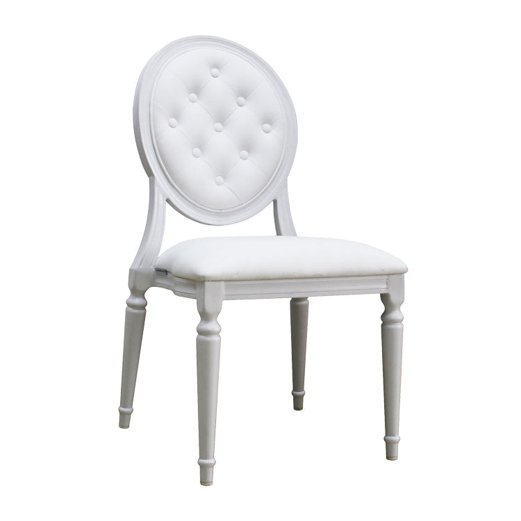 White Louis Chair – Round Tufted Back Stackable Event Chair with Padded Seat for Wedding Banquet Ren
