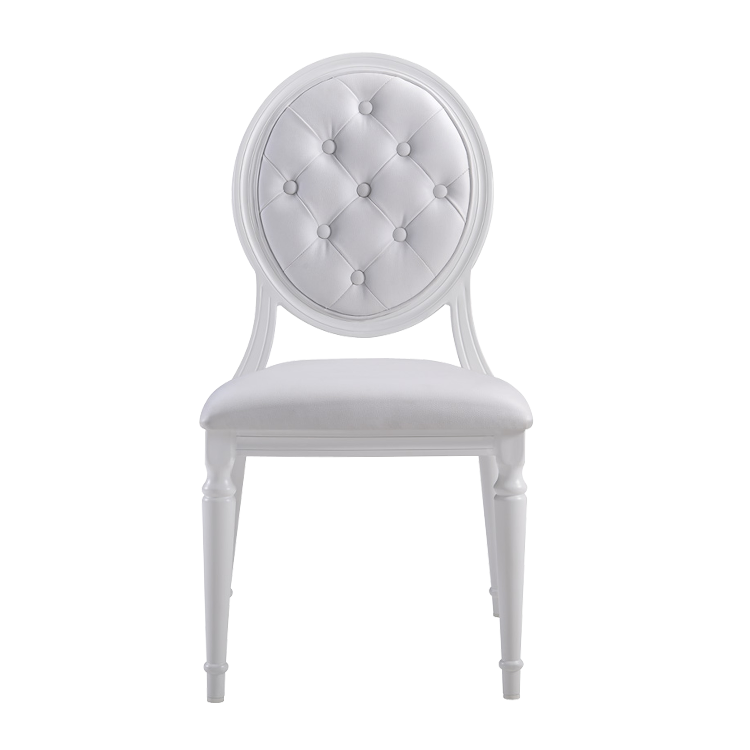 White Louis Chair – Round Tufted Back Stackable Event Chair with Padded Seat for Wedding Banquet Ren