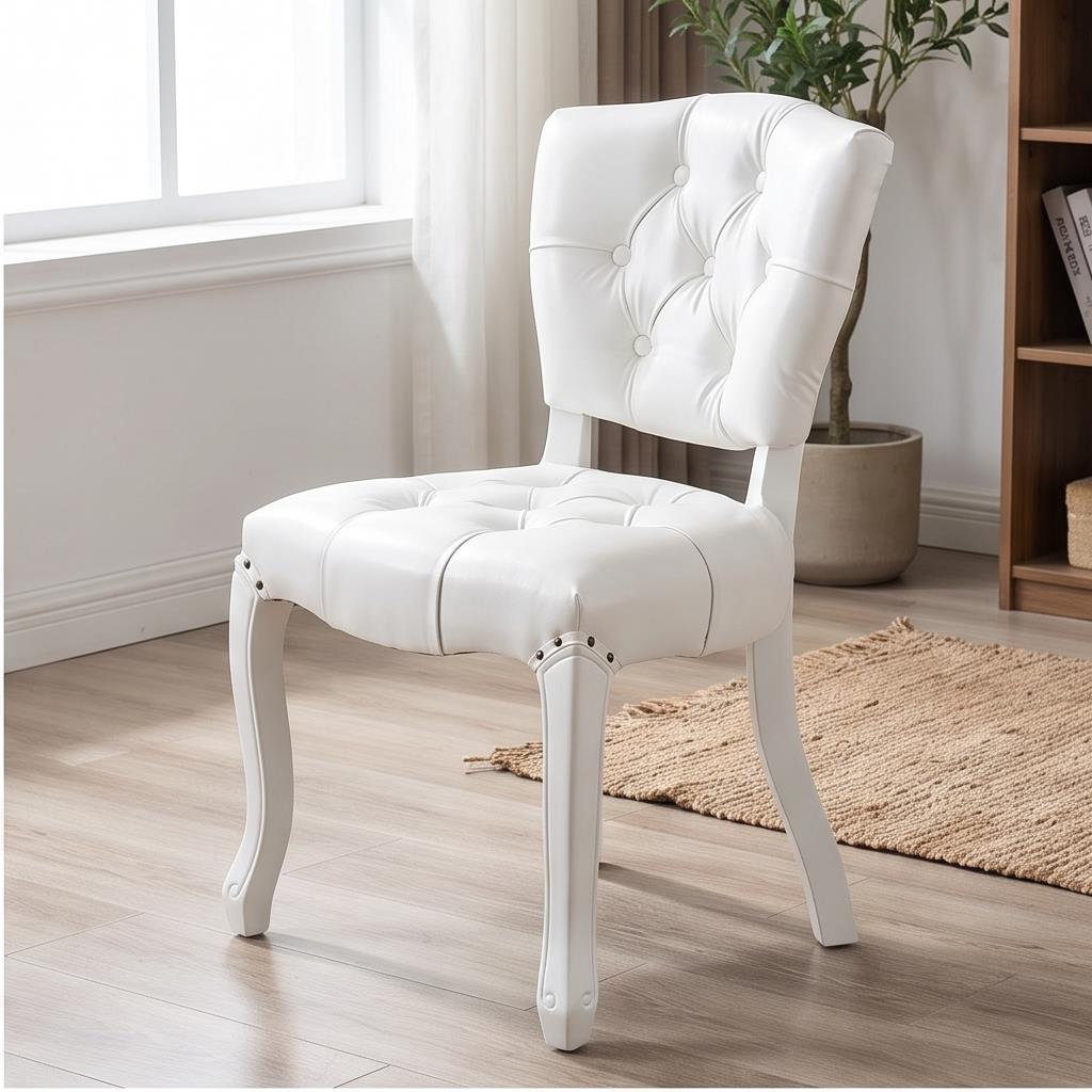 White Full Tufted Louis Chair – Upholstered Button-Tufted Event Chair with Curved Legs for Wedding B