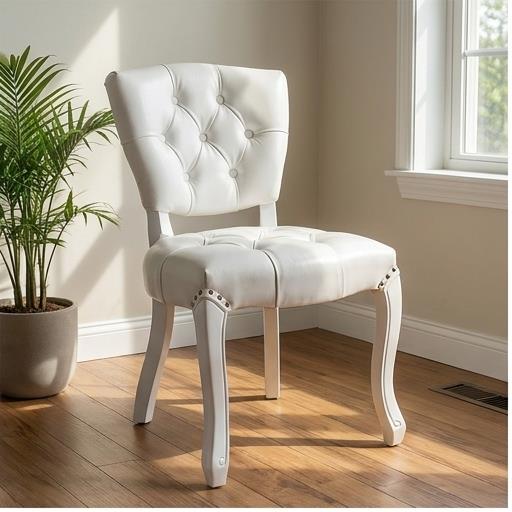 White Full Tufted Louis Chair – Upholstered Button-Tufted Event Chair with Curved Legs for Wedding B