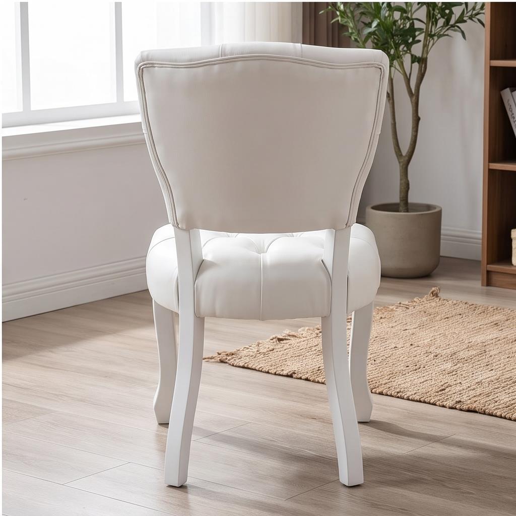 White Full Tufted Louis Chair – Upholstered Button-Tufted Event Chair with Curved Legs for Wedding B