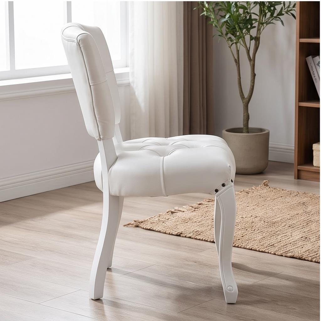 White Full Tufted Louis Chair – Upholstered Button-Tufted Event Chair with Curved Legs for Wedding B