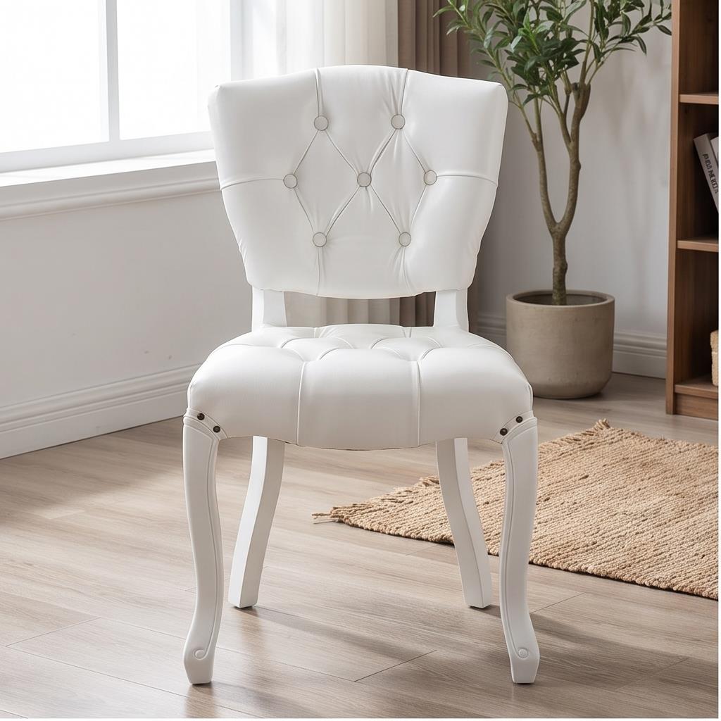 White Full Tufted Louis Chair – Upholstered Button-Tufted Event Chair with Curved Legs for Wedding B