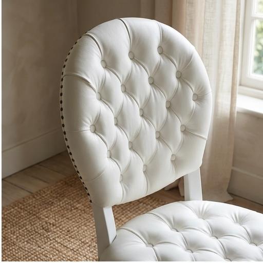 Round Back Tufted White Louis Chair – Button-Tufted Event Chair with Curved Legs & Nailhead Trim for