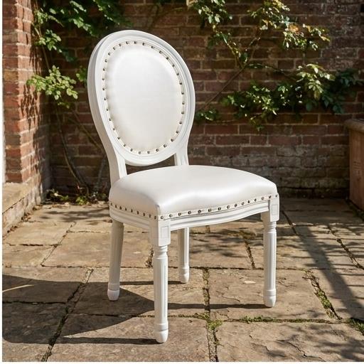 White Oval Back Louis Chair with Nailhead Trim – Upholstered Padded Event Chair for Wedding Banquet 