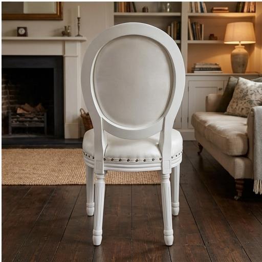 White Oval Back Louis Chair with Nailhead Trim – Upholstered Padded Event Chair for Wedding Banquet 