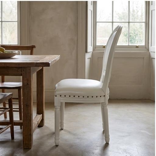 White Oval Back Louis Chair with Nailhead Trim – Upholstered Padded Event Chair for Wedding Banquet 